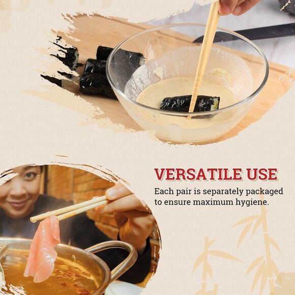 Premium Disposable Bamboo Chopsticks – 9" Round, Individually Wrapped 100 Pairs - Picture 10 of 16